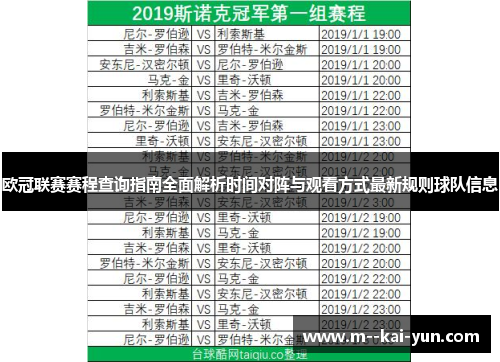 欧冠联赛赛程查询指南全面解析时间对阵与观看方式最新规则球队信息